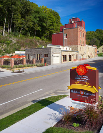 Potosi Brewery and entrance to Holiday Gardens Event Center